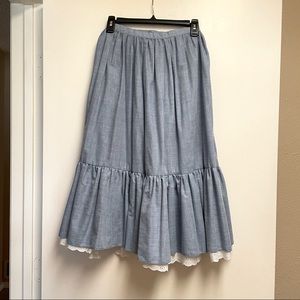 Vintage 1980s denim/chambray prairie skirt